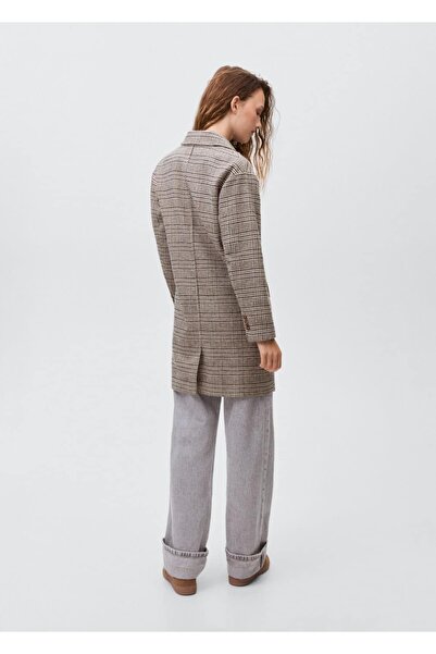 Mango Teen Kazayağı desenli yün palto