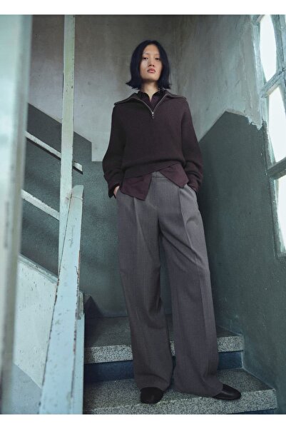 MANGO Woman Pileli wide leg pantolon