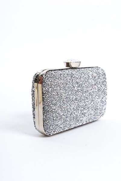 GUİZA Women's Evening Dress Bag Silver Stone Special Unlockable Model