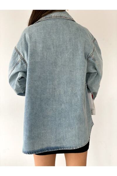 Fav Style Жіноча куртка великого розміру з довгим рукавом і подвійною кишенею для снігозахисту Сорочка світло-блакитна