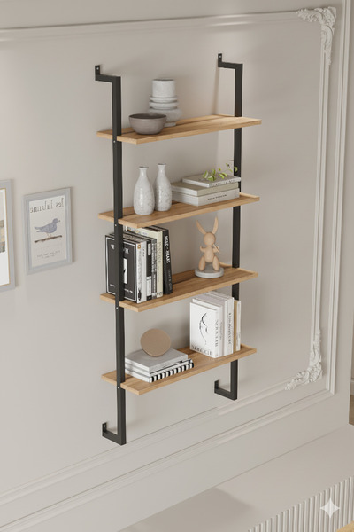 Euromob 4 Raflı Çam Rengi Çok Amaçlı Kitaplık / Dekoratif Duvar Rafı – Kolay Kurulum, Sağlam Tasarım