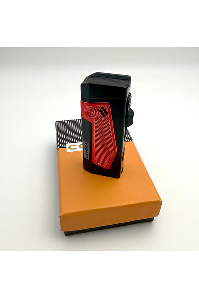 COHİBA Jet Alevli 4 Torch Puro Patron Çakmak Siyah-Kırmızı