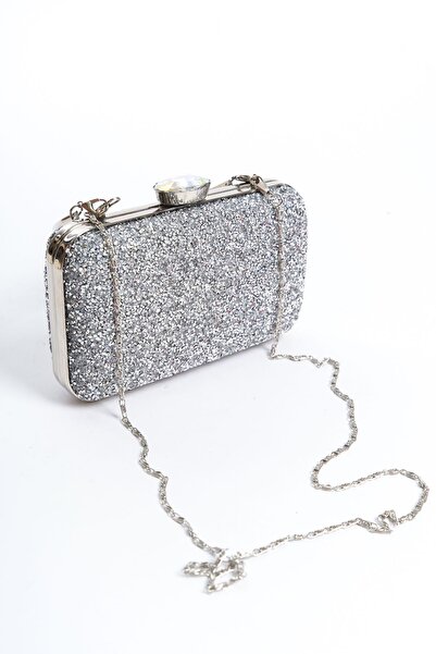 GUİZA Women's Evening Dress Bag Silver Stone Special Unlockable Model