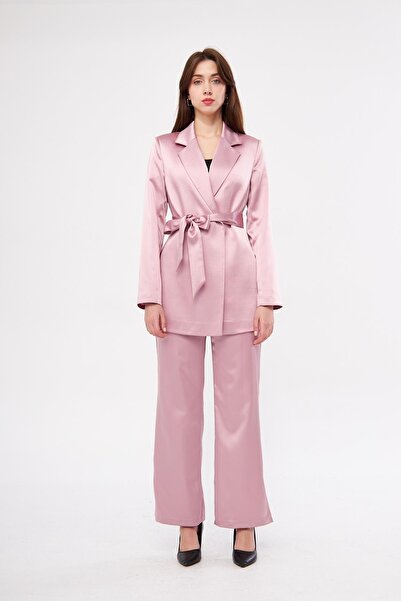 LOVELF Kuşaklı Saten Takım Gül Kurusu