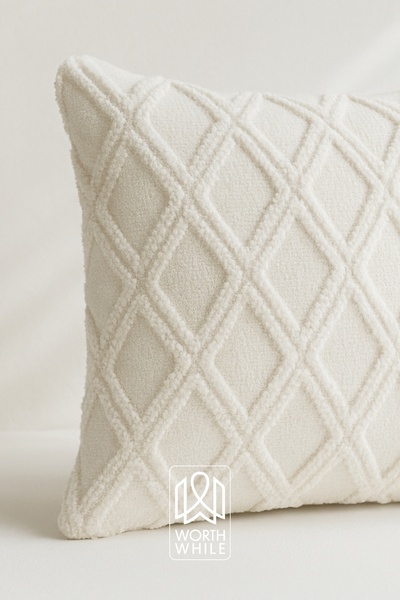WorthWhile Vera Chenille Throw Pillow Case – Ecru 43X43 cm (30X50 – 40X60 Size Options)