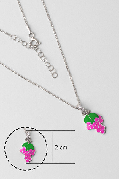 So CHIC... Tropikal Üzüm 18 Ayar Beyaz Altın Kaplama 33 Cm Gümüş Çocuk Kolye
