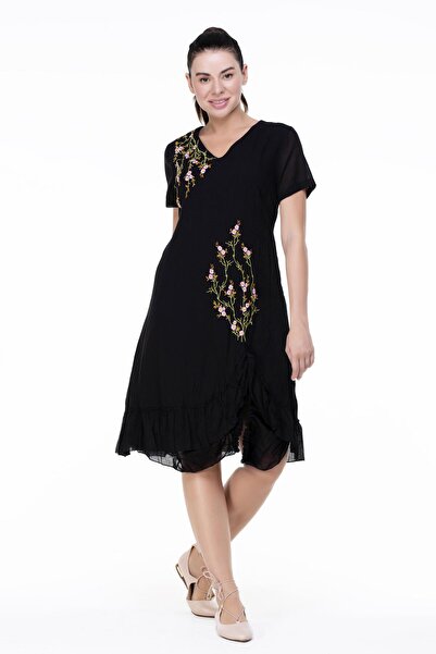 Eliş Şile Bezi فستان صيفي أصلي بأكمام قصيرة من الفوال Candan بطول متوسط وفرع ...