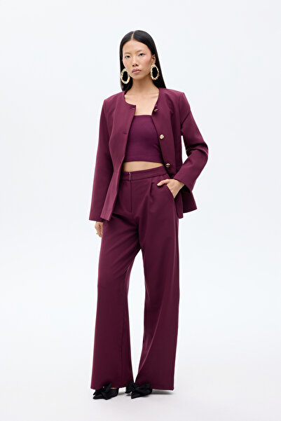 Quzu Wide Leg Fabric Trousers Plum