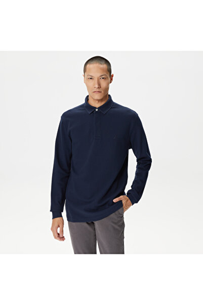 Nautica Erkek Lacivert Slim Fit Uzun Kollu Polo Yaka T-Shirt