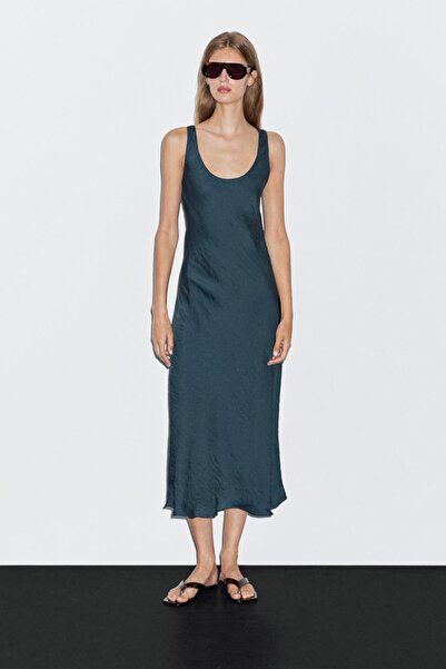 Massimo Dutti Bisiklet yaka saten elbise