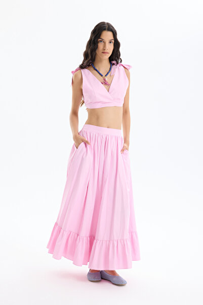 Quzu Μίντι φούστα με λεπτομέρεια στο πάτο με ροζ ροζ