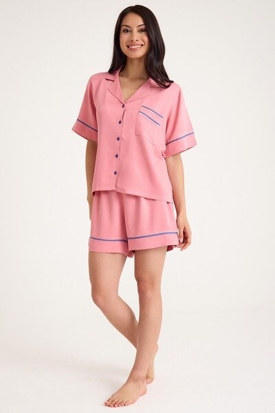 Amarelle Dream Pink Viscose Short Sleeve Button Front Pajama Set with Shorts