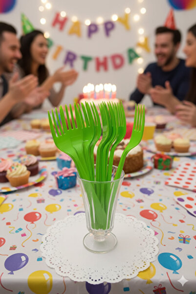 Deniz Party Store Green Plastic Disposable Forks 24 Pieces