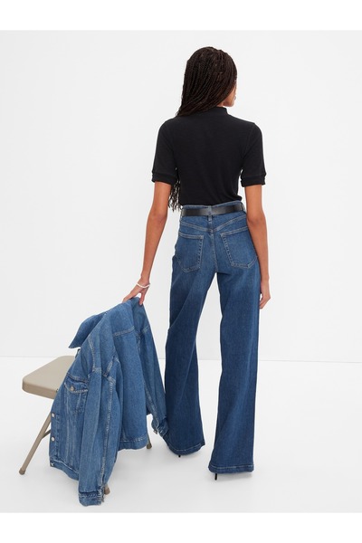 GAP Kadın Koyu Mavi High Rise Stride Wide-Leg Jean Pantolon