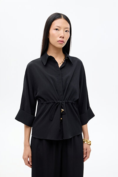 Quzu Сорочка з манжетами на зав'язках, чорна