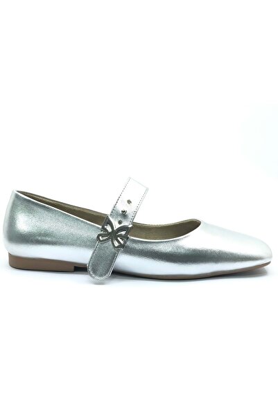 Kids Club Shoes Dámské balerínové boty Feles Belt Detailed Blunt Toe SILVER