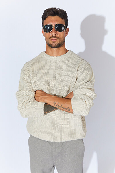 TENA Ανδρικό πλεκτό πουλόβερ σε μπεζ λαιμόκοψη