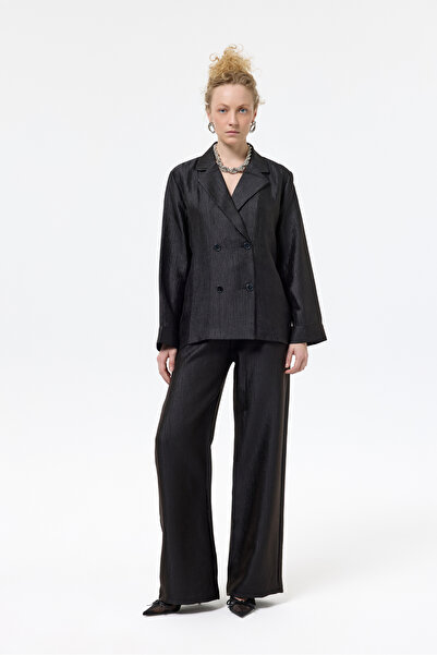 Quzu Μαύρο μπουφάν Oversize με υφή