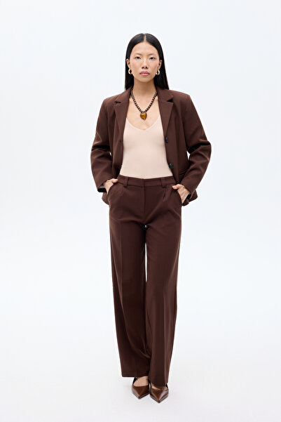 Quzu Пълен детайл Нормални панталони с кант в талията Кафяви