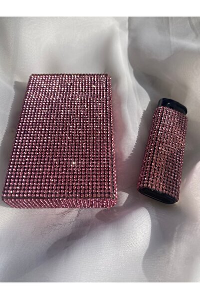 Zey Desing Pudra Taşlı Slim Uzun Sigar Kutusu ve Çakmak Takımı (İnce Uzun Sig...