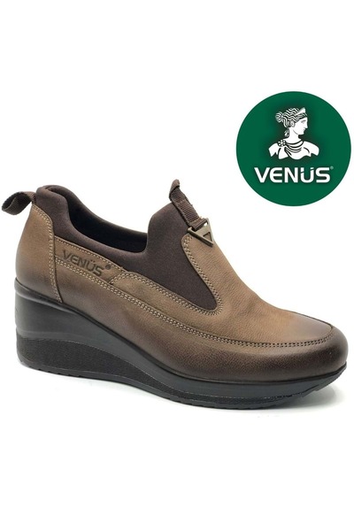 Venüs Maranta Genuine Leather Wedge Heel Orthopedic Women's Casual Shoes Vi̇zon