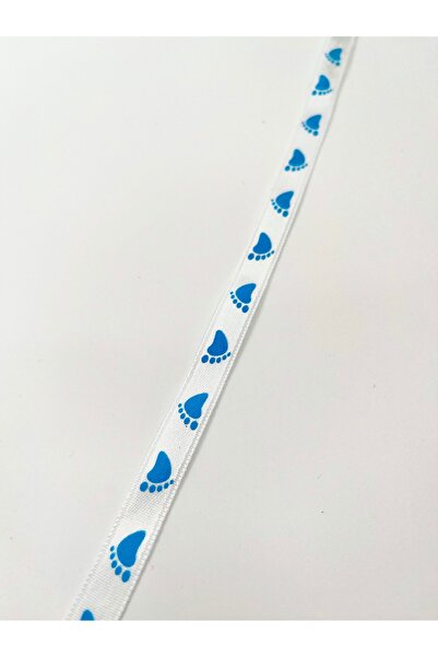 EvremStore Mavi Ayak İzi Baskılı Süsleme Kurdelesi Tek Taraflı 1 cm 10 Metre