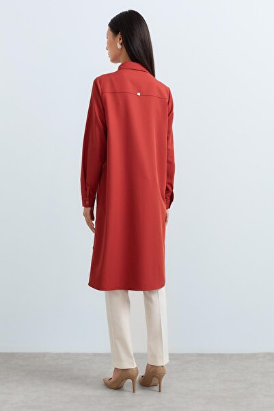 Nihan Kuşgözü Detaylı Gömlek Yaka Tunik Kiremit