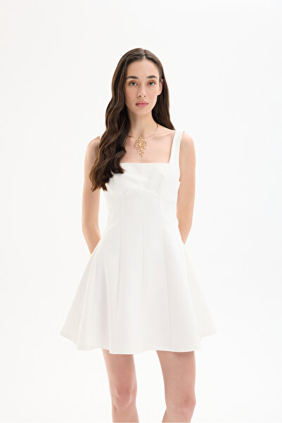 Quzu Міні-сукня з відкритою спиною, стрічкою та квадратним вирізом, екрю