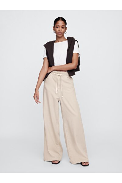 GAP Kadın Bej Baggy Pull-On Jean Pantolon