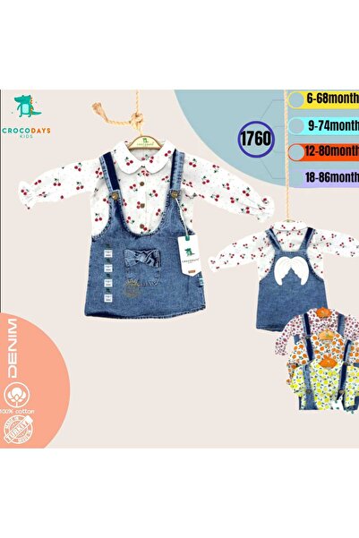 CROCODAYS Kız Çocuk Kot (JEANS) Desenli Gömlekli Kanatlı Jile Takımı (6/9/12/18) Ay