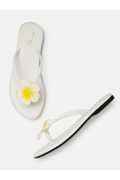 ZORIWORLD BALI White Summer Flats for Women - Memory Foam & Floral Embellishment
