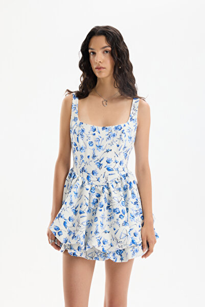 Quzu Міні-сукня з квітковим візерунком, екрю