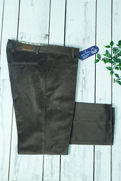 wontilotte Ανδρικό βελούδινο παντελόνι Χακί - Luxury Classic Series