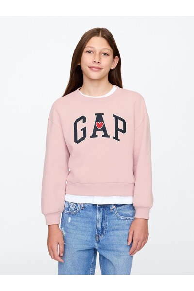 GAP Kız Çocuk Pembe Logo Vintage Soft Sweatshirt