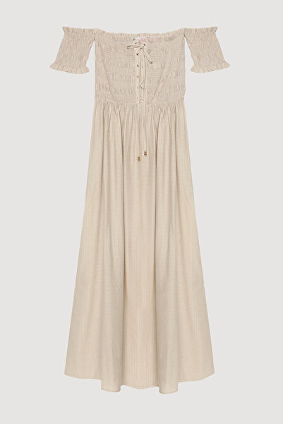 Quzu Φόρεμα με κορδόνια με πουλί μπεζ
