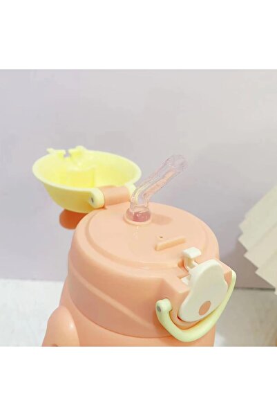 Twisoo Cute Rabbit Cartoon Kids Water Bottle with Straw and Adjustable Strap 500ml (Yellow)