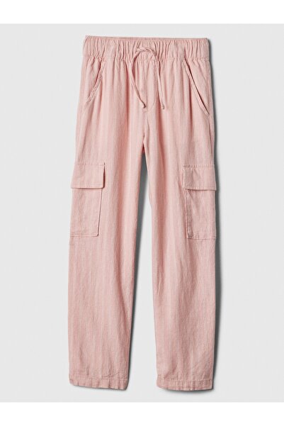 GAP Kız Çocuk Pembe Easy Keten Karışımlı Kargo Pantolon