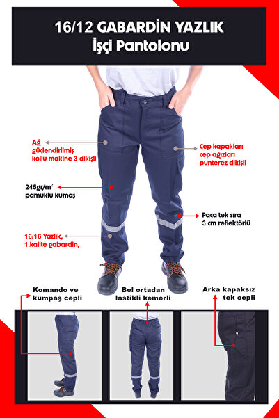 Selçuklu Plus 16/12 Gabardine Summer Worker's Pants Single Reflector Workwear Trousers