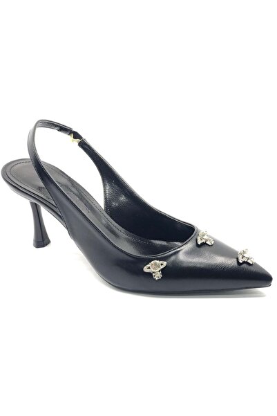 Kocamanlar Ayakkabı Feles Open Back Stone Detailed Stiletto Women's Shoes Black