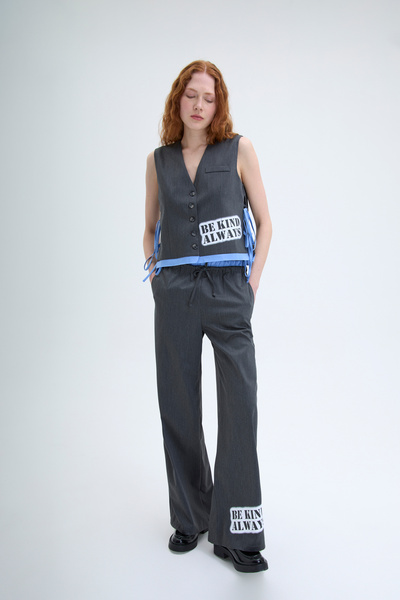 Quzu Boxer Bel Detaylı Paçası Yazılı Pantolon Antrasit