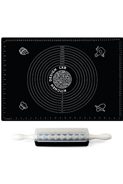 Atlas Mutfak Set of 2 Black 45x65 Cm Silicone Dough Rolling Mat and Ravioli M...