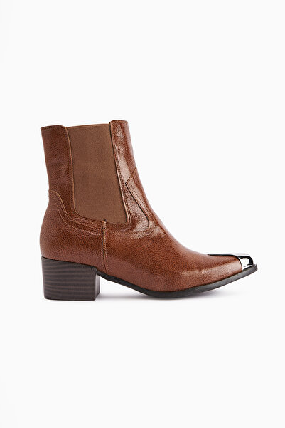 Limoya Micki Taba Sivri Burunlu Metal Detaylı Kadın Bot, Kadın Bootie