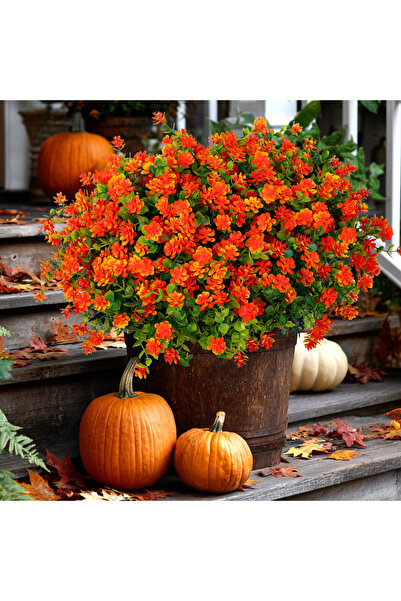 Arkotex Set 6 buchete de flori artificiale de toamnă, ARKOTEX, rezistente la UV, plastic, portocaliu, înălțime 35 cm
