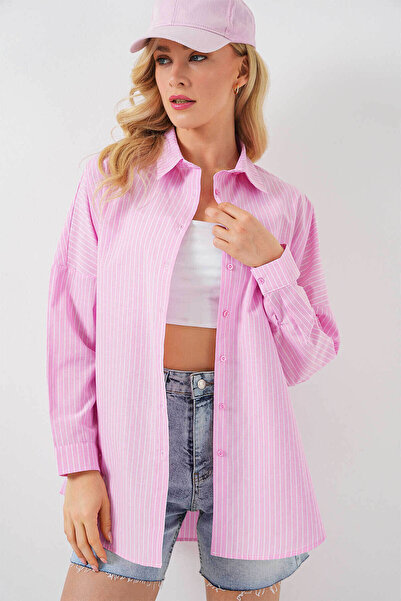 Bigdart Striped Oversize Pink Women's Shirt 20332