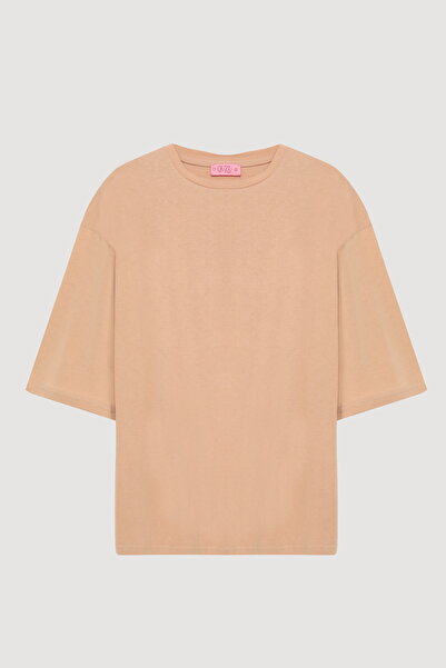 Quzu Μπλουζάκι με μανίκια τριών τετάρτων Basic Oversize Μπεζ