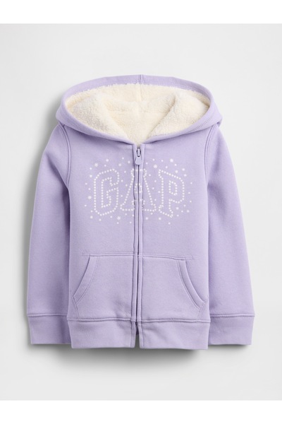 GAP Kız Bebek Lila Logo Sherpa Astarlı Sweatshirt
