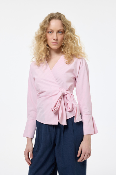 Quzu Bluză cămașă dublu cu dungi roz