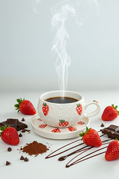 Home Beren Çilek Tabaklı Kupa Mug – Kahve ve Çay Seti
