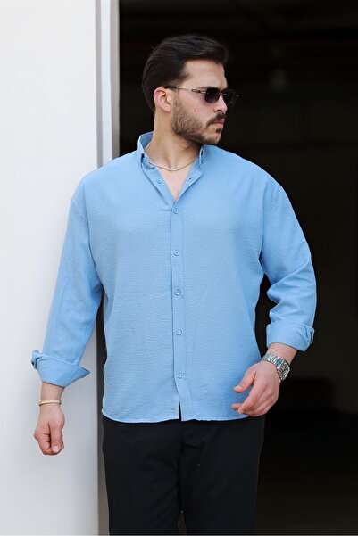 Valiberta М'яка тканина, напівдовга сорочка oversize для чоловіків - холодний синій