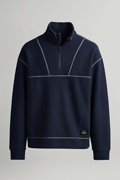 Valiberta Мъжка суитшърт Crowe Striped Oversized Half-Zip Polar - тъмно син